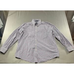 Dockers Battery Street Classic Fit Stretch Shirt Mens XL Plaid Burgundy Navy